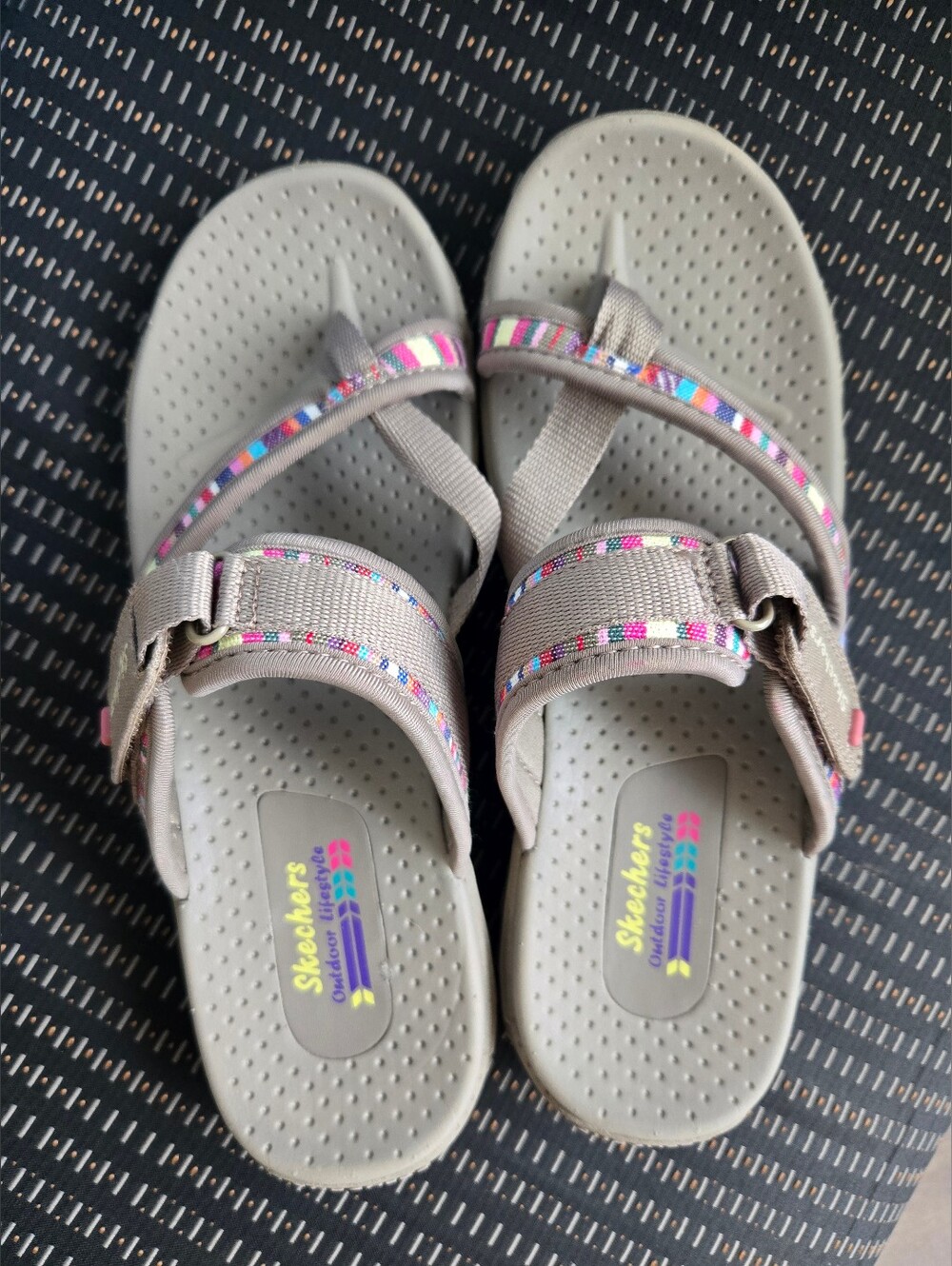 Skechers Gray Strappy Sandals with Pink & Blue Accent - Picture 1 of 5